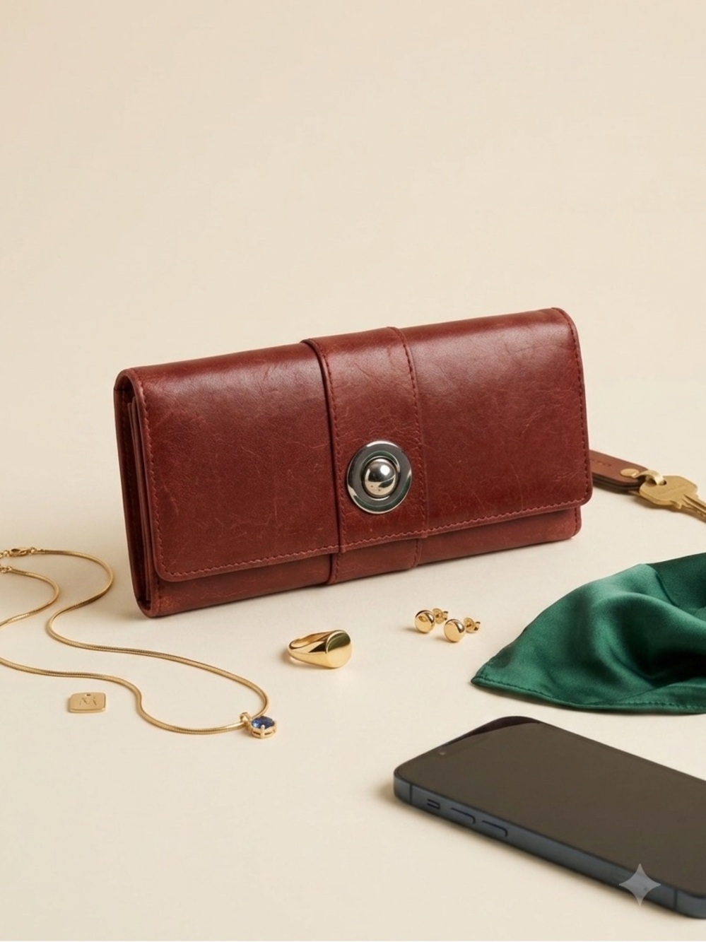 Wilsons Leather Burgundy Leather Wallet Clutch with Turn-Lock